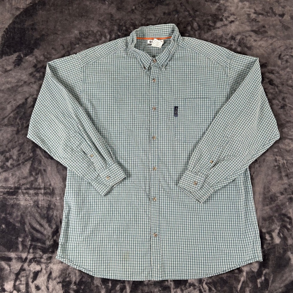 Columbia Button Down Shirt Mens XXL Blue Plaid Long Sleeve AM7380 Cotton